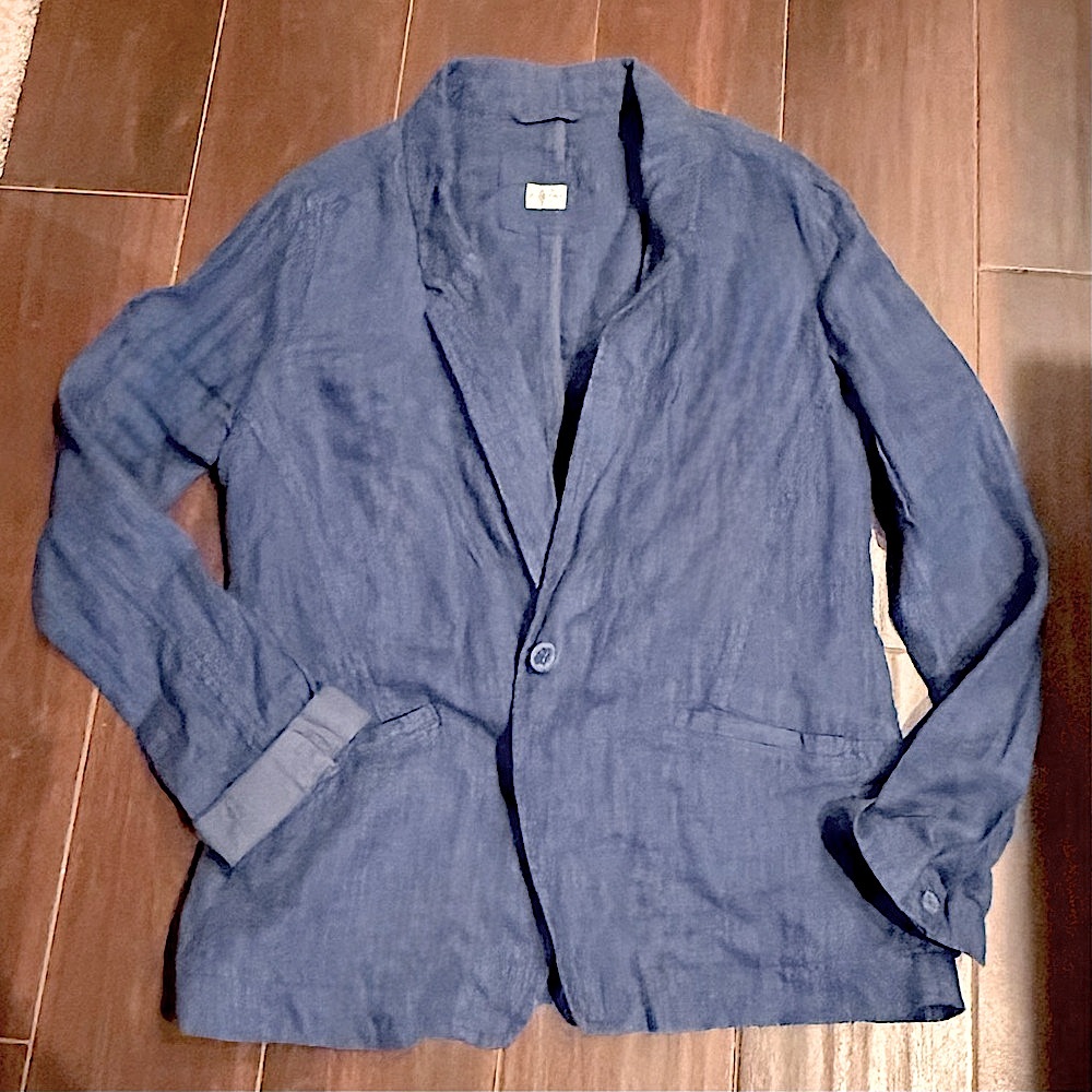 Poetry Garment Dyed Linen Jacket Denim Size 10 100% Linen Blazer Classic Coastal